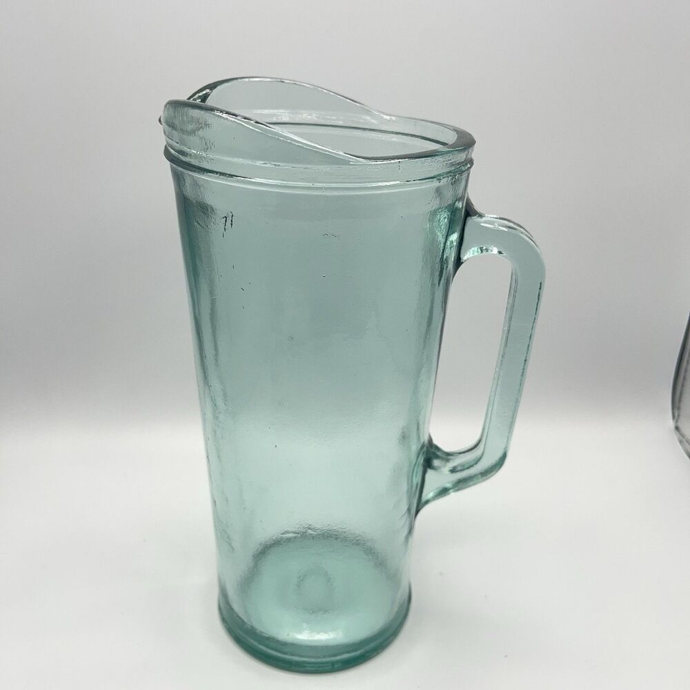 Vintage Clear Pale Blue/Green Recycled Glass Pitcher Molded Heavy